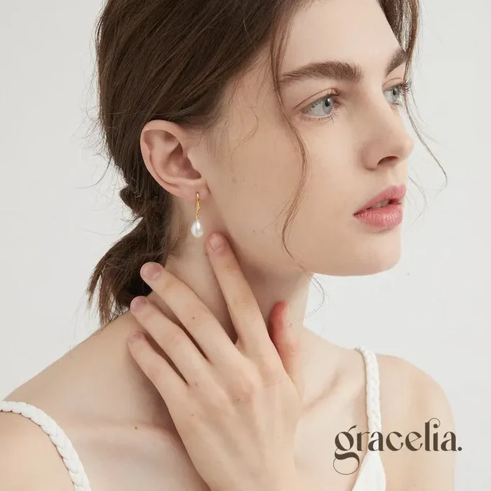 Teardrop of Goddess-Pearl Hoop Earrings: Divine Elegance. - Second Image